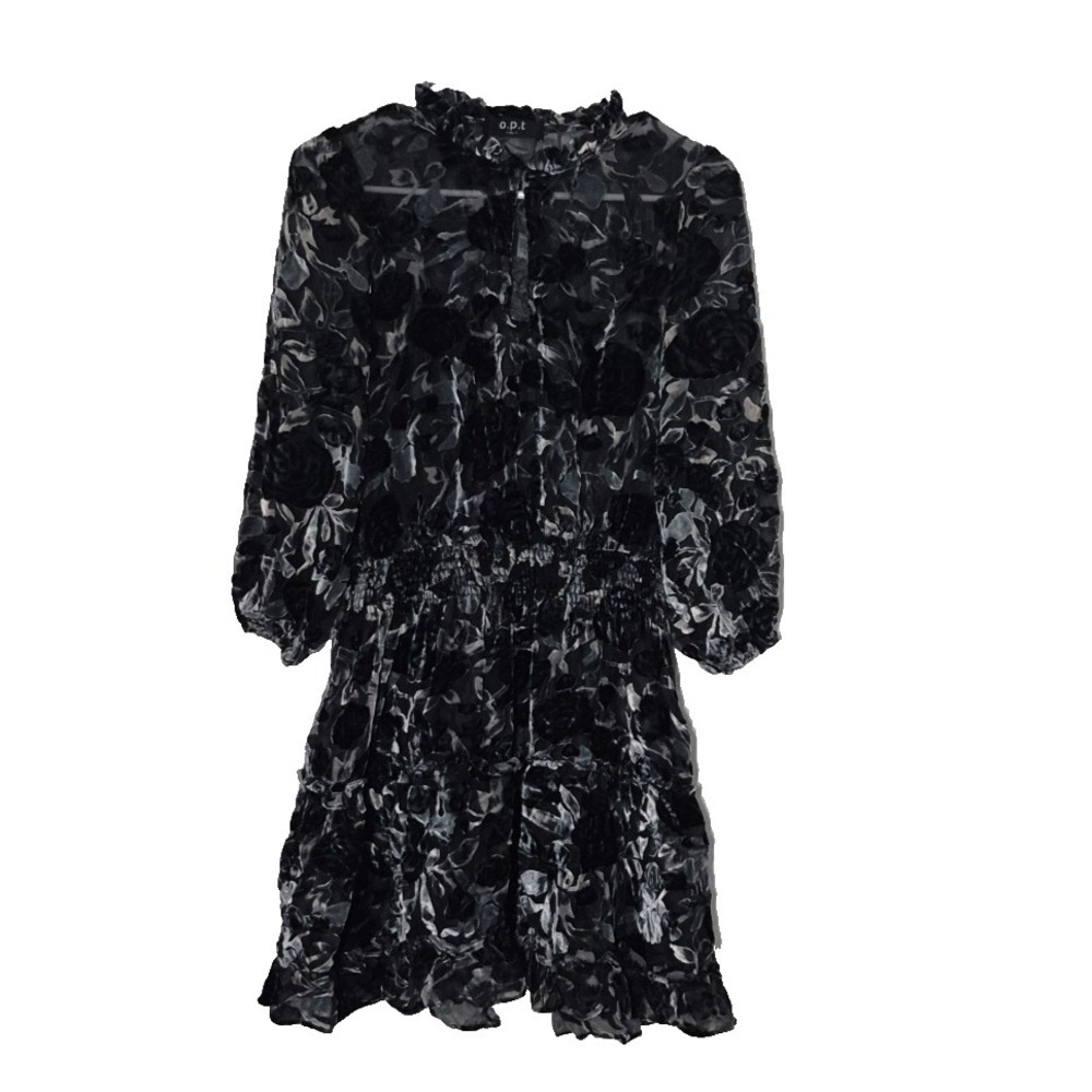 o.p.t. Dress Womens XL Black Floral Sheer Burnout Velvet Fit & Flare Mini Whimsy